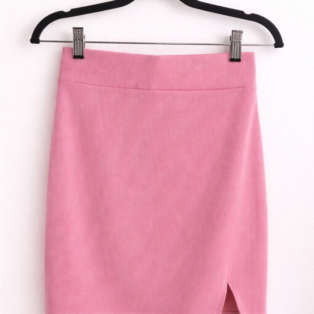 SHEIN Pink Corduroy Midi Pencil Skirt